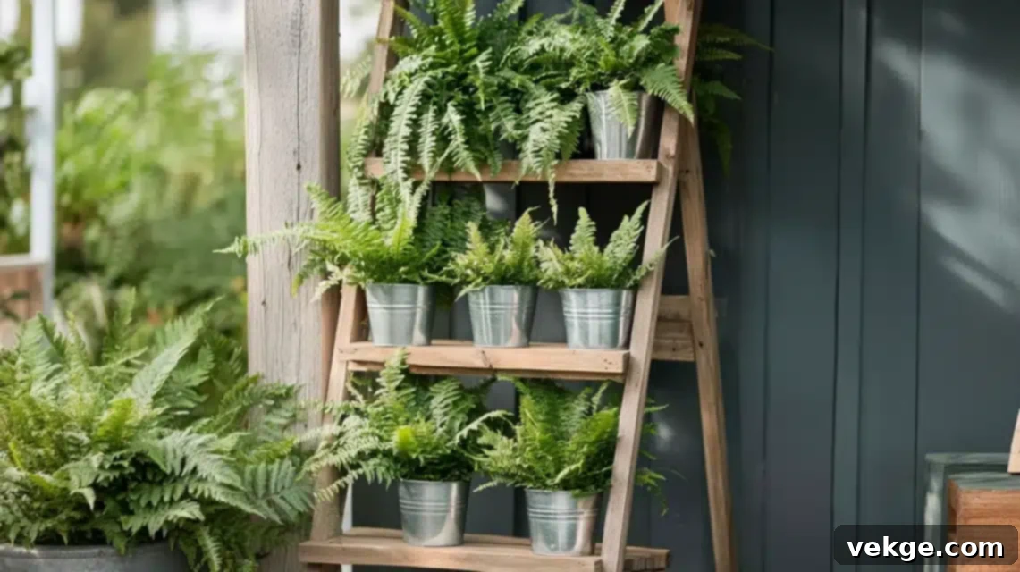 Rustic Ladder with Ferns