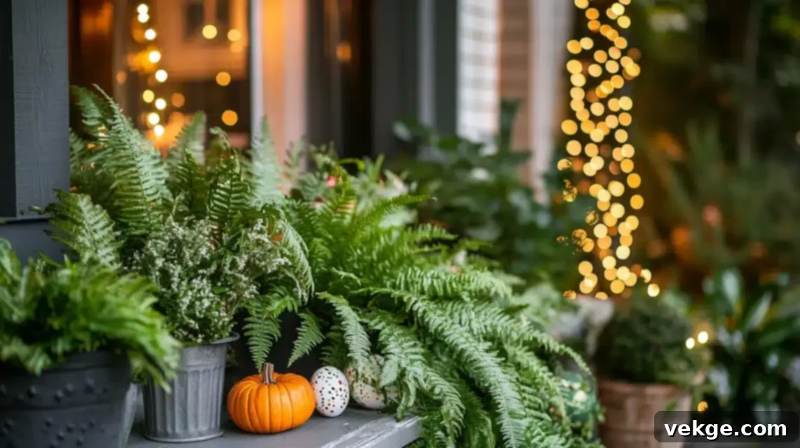 Ferns with Seasonal Decor