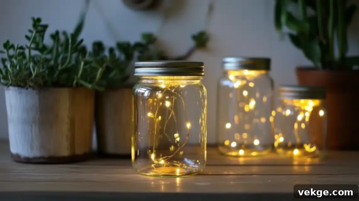 DIY Glass Jar Light Holder with string lights