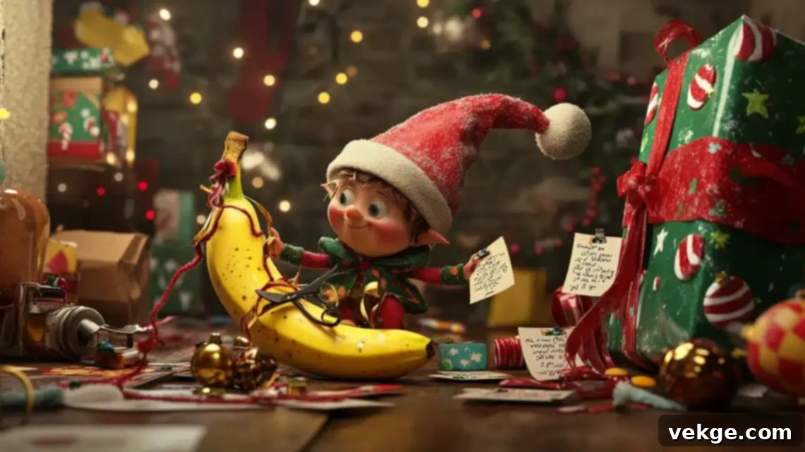 Elf on the Shelf having wrapped various household items in Christmas gift paper.
