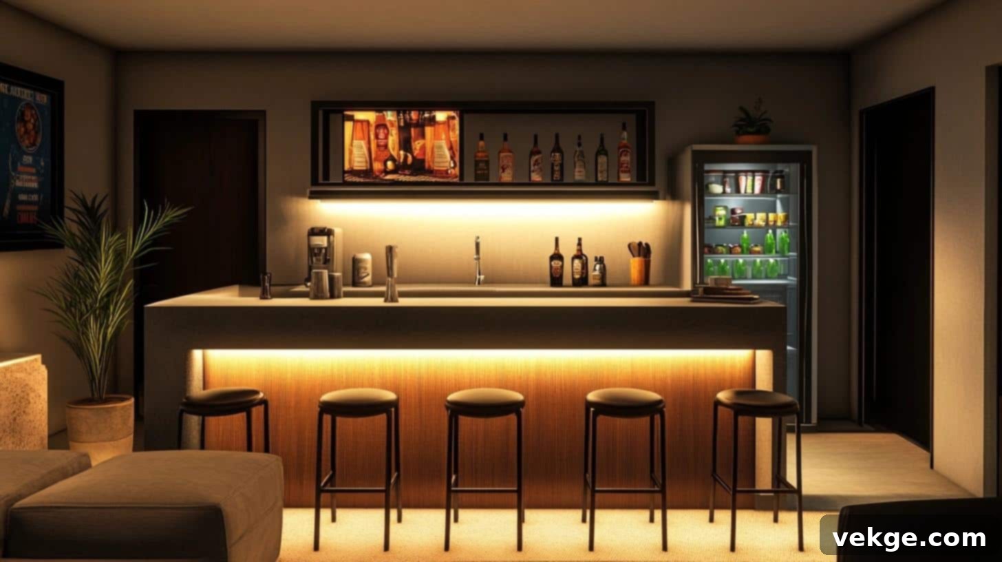 Double-Duty Bar Counter for entertaining in media rooms