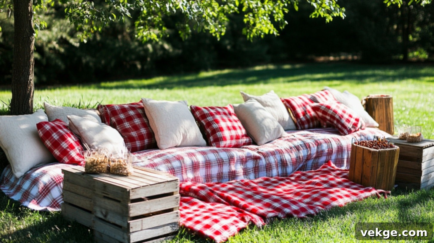 Picnic-Style Seating with Plaid Blankets