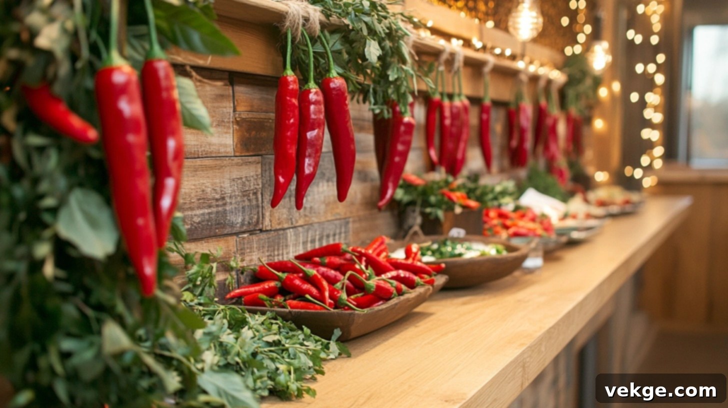 Chili Pepper Garland Around Food Tables