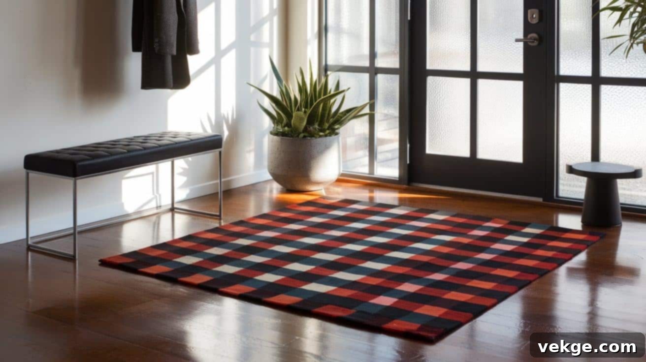 Bold Checkered Rug in Entryway