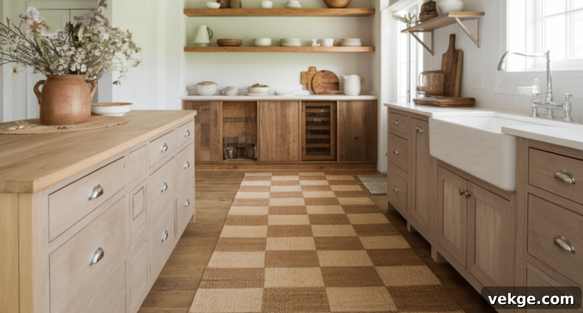 Jute Checkered Rug in Rustic Kitchen