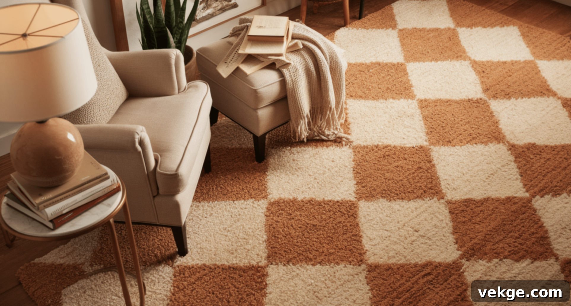 Plush Checkered Rug in Reading Nook