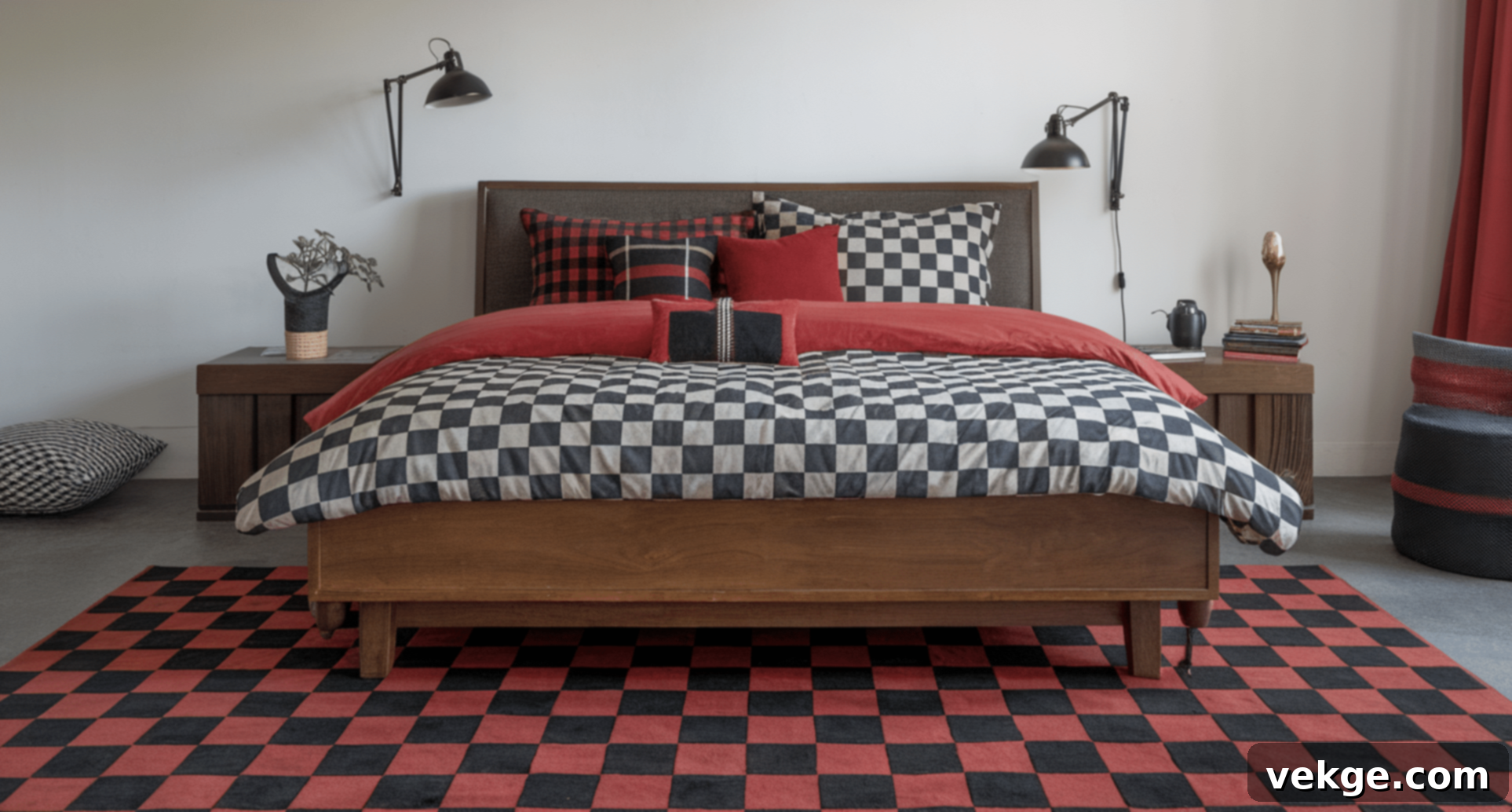 Checkerboard Themed Bedroom with Matching Rug