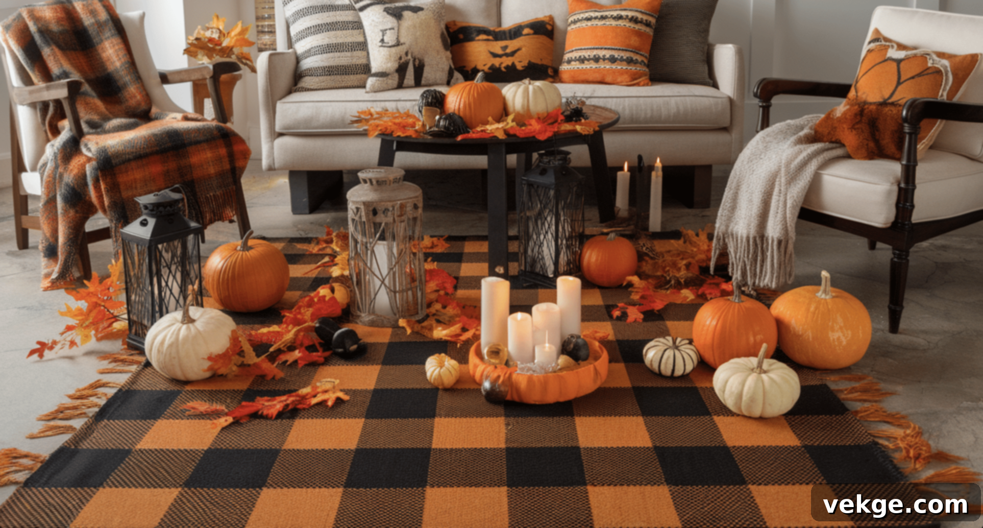 Black and Orange Checkered Rug for Seasonal Decor