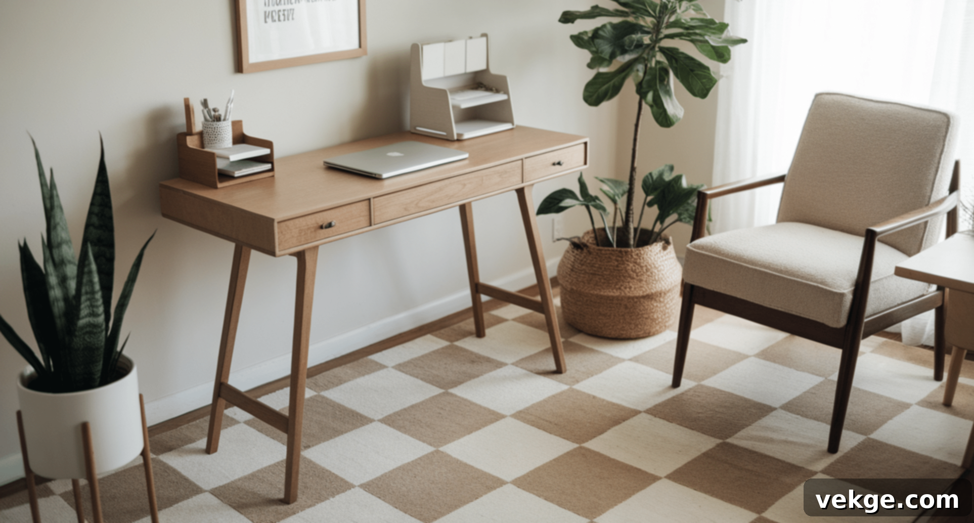Small Checkered Rug in Cozy Office