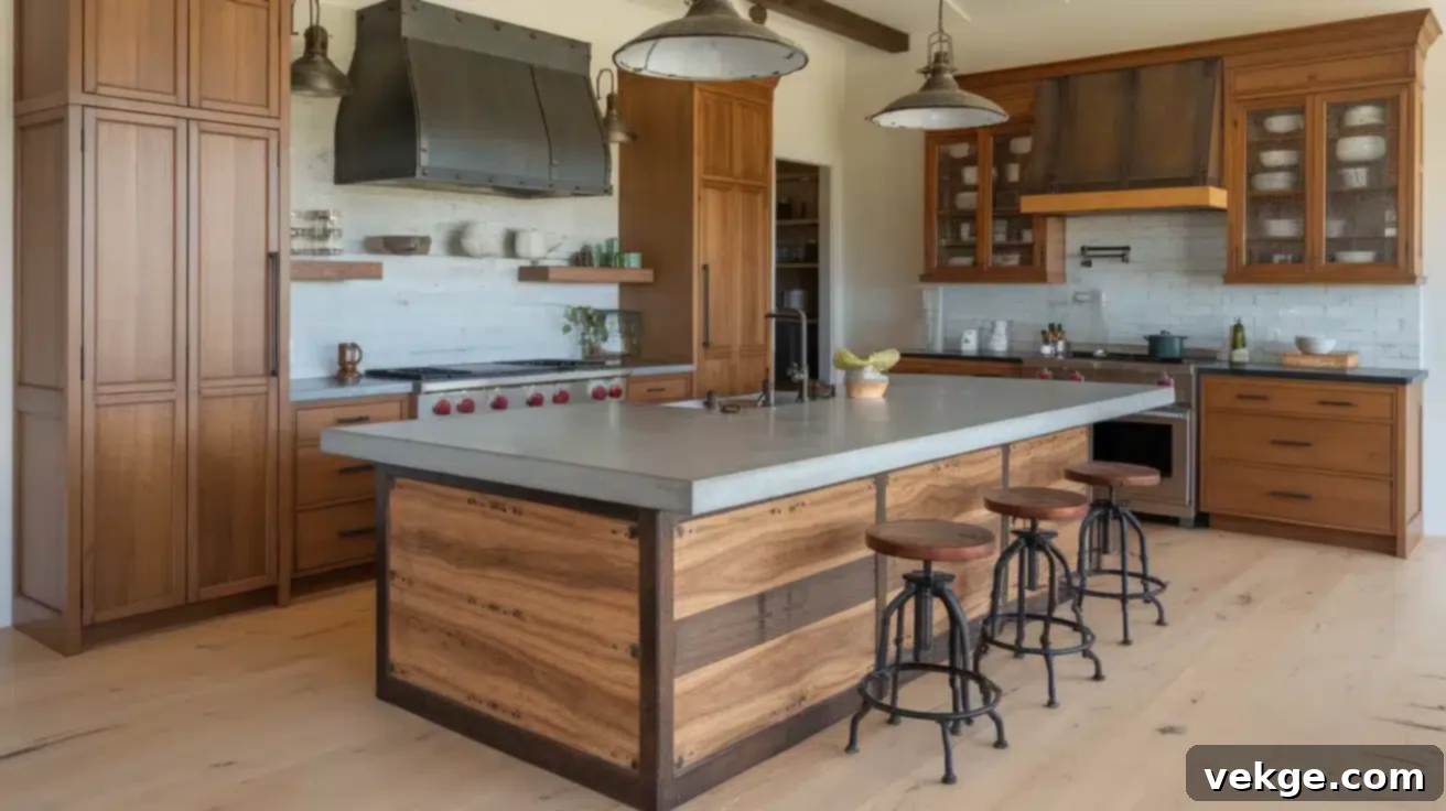 Mixed Textures Wood and Concrete Combo Kitchen