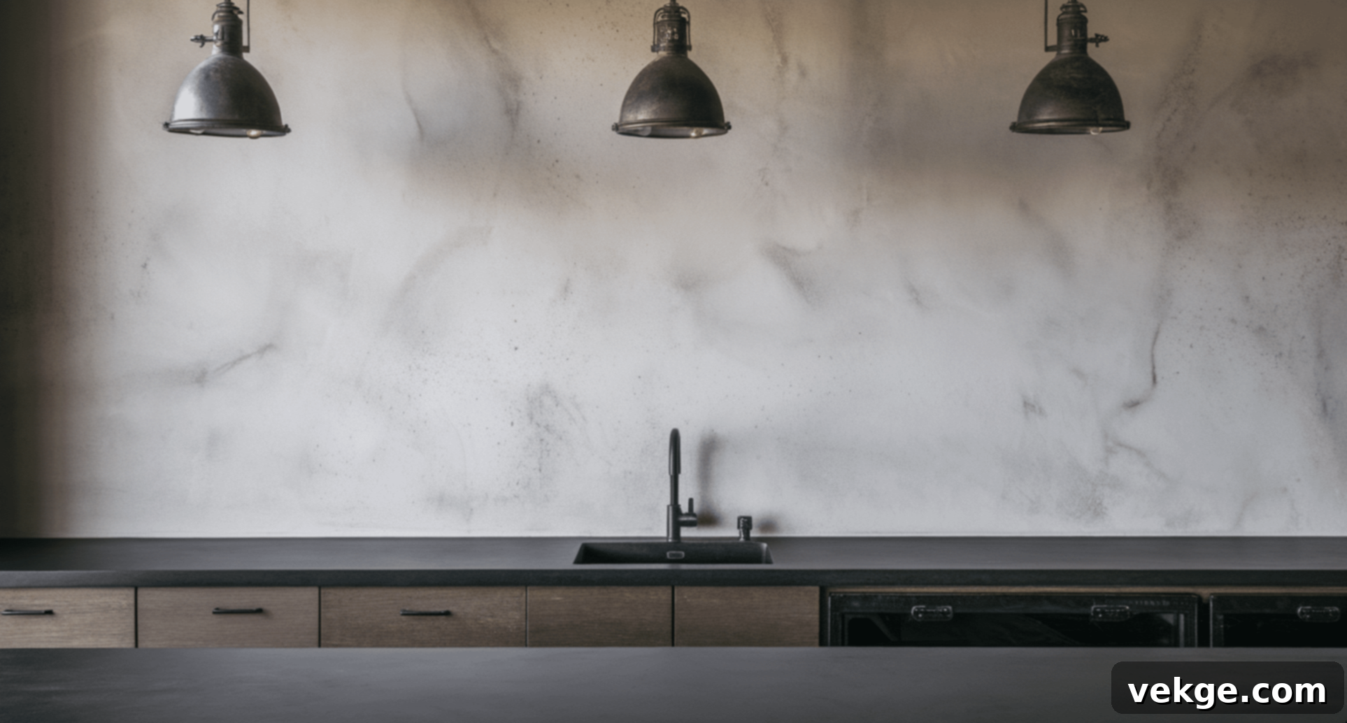Concrete Finish Kitchen Backsplash Industrial Minimalist