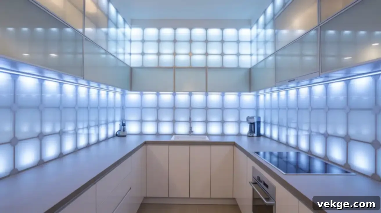 LED-Backlit Glass Kitchen Backsplash Modern High-Tech