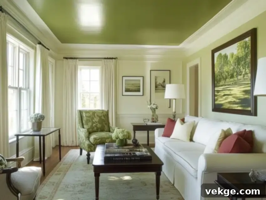 A beautifully designed room with walls and ceiling painted in a harmonious light grey, showcasing the cohesive effect of matching colors.