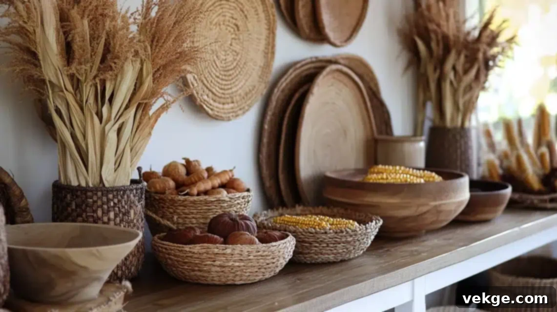 Living space with natural materials and textures for fall decor