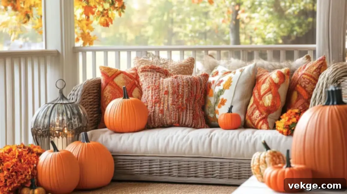 Sustainable fall decor with fabric pumpkins and ceramic items