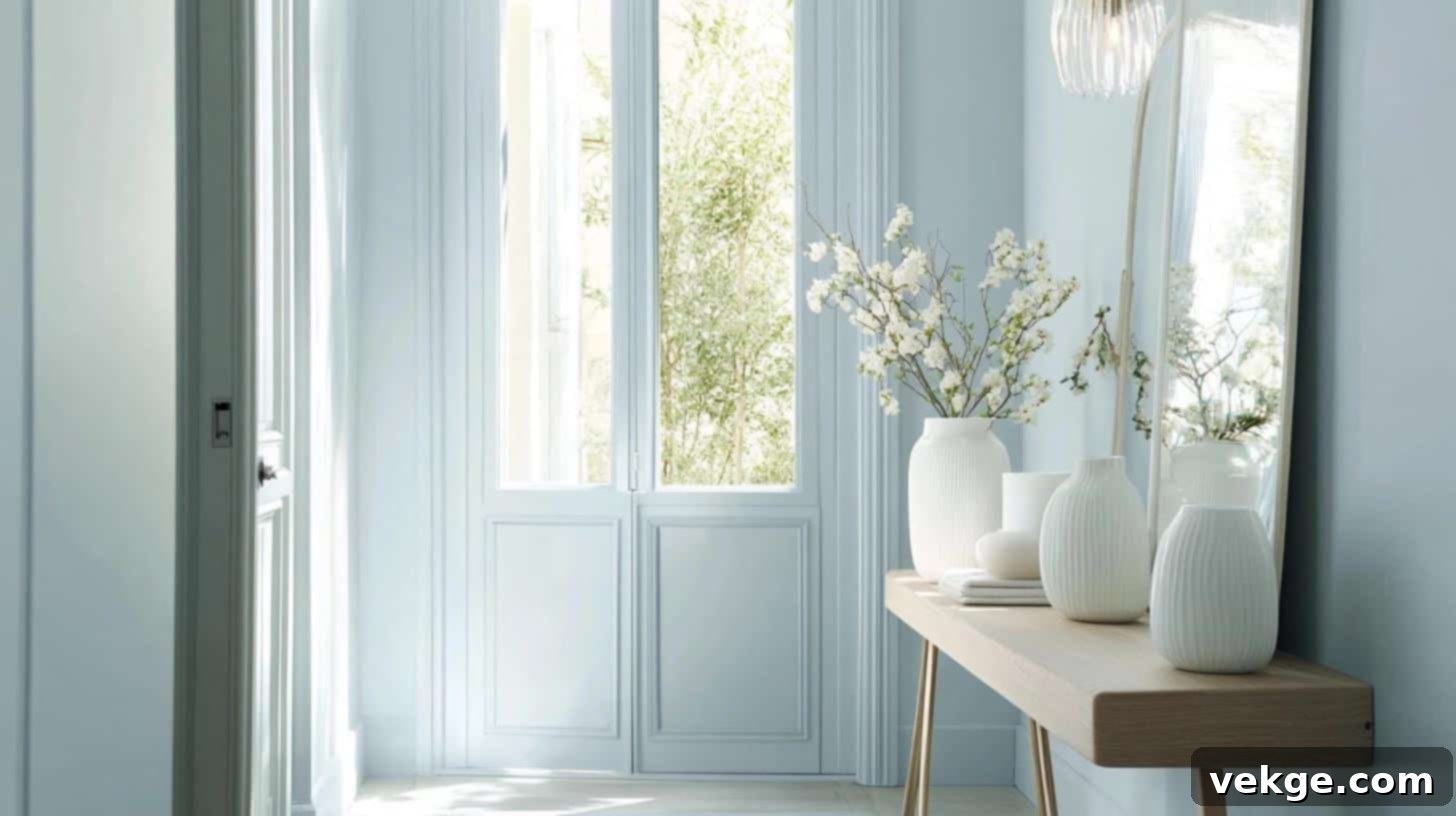 Benjamin Moore Gentle Gray in a bright house entry hallway