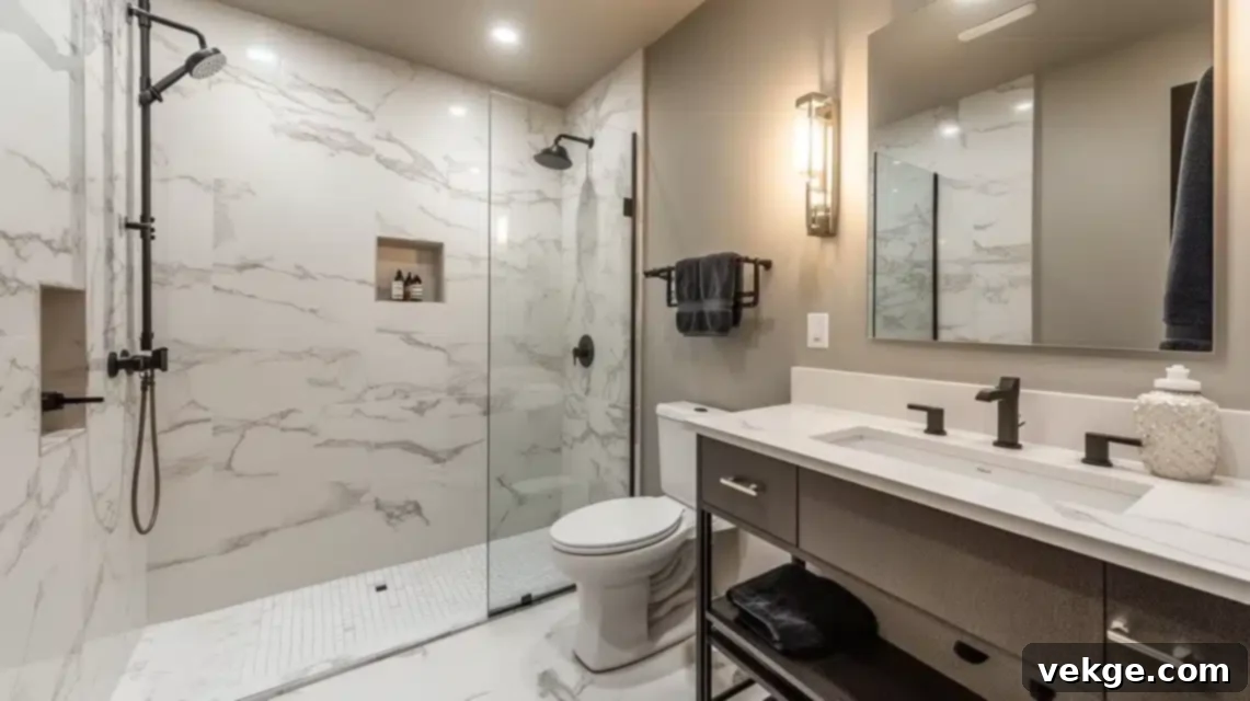 Making Function Look Good in Handicap Bathroom - A beautifully designed accessible bathroom featuring modern fixtures, a roll-in shower, and ample clear space.
