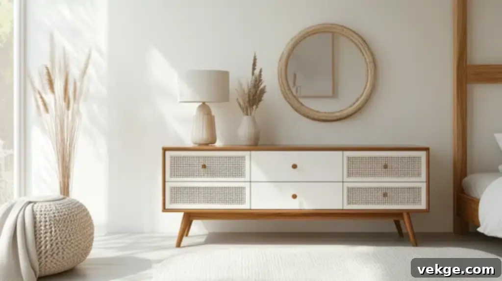 Starling White Rattan 6 Drawer Dresser