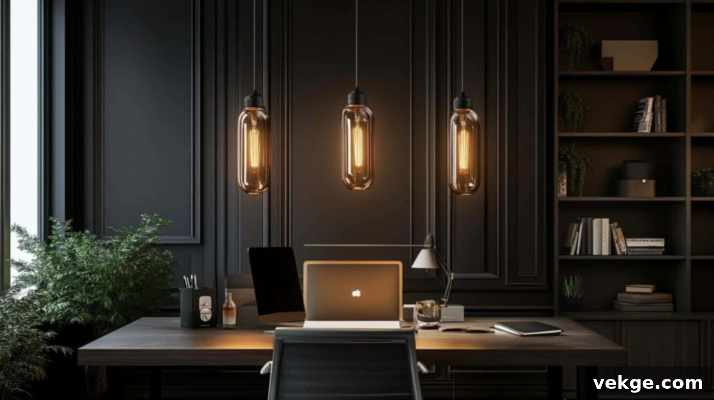 Dark Office with Edison Bulb Glass Pendants