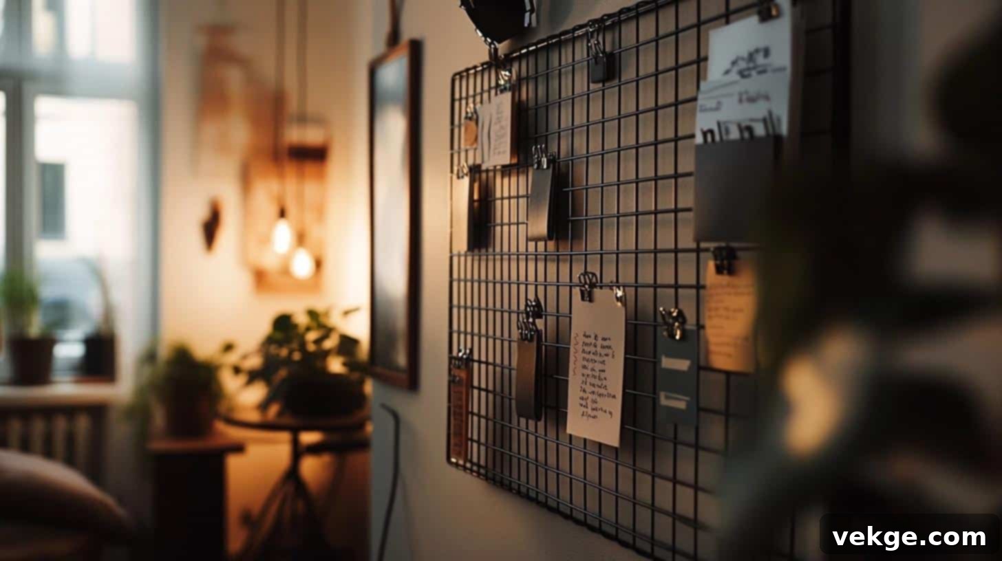 Industrial-Style Dark Metal Grid Board for Office Organization