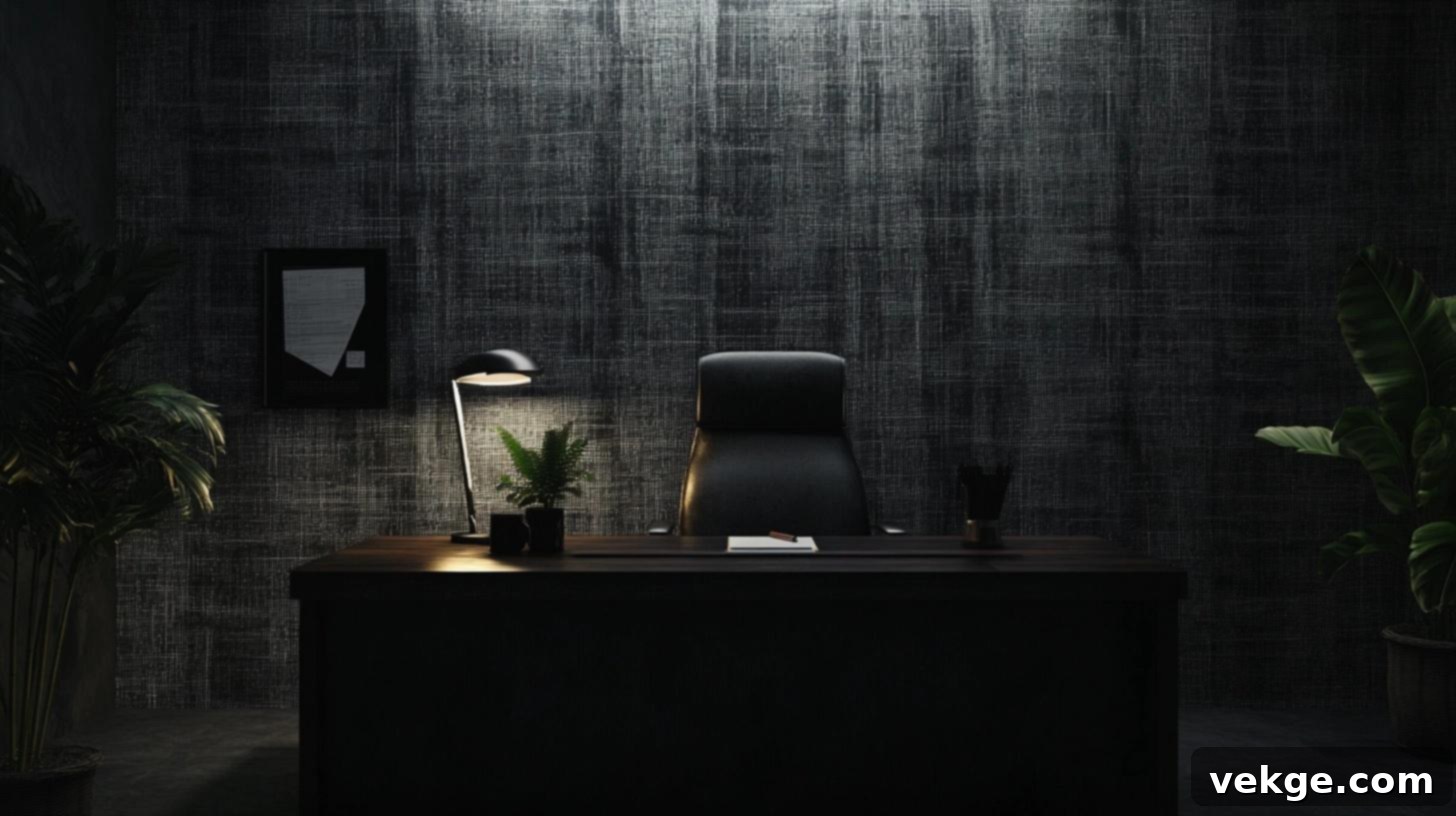 Minimalist Desk with Charcoal Textured Wallpaper