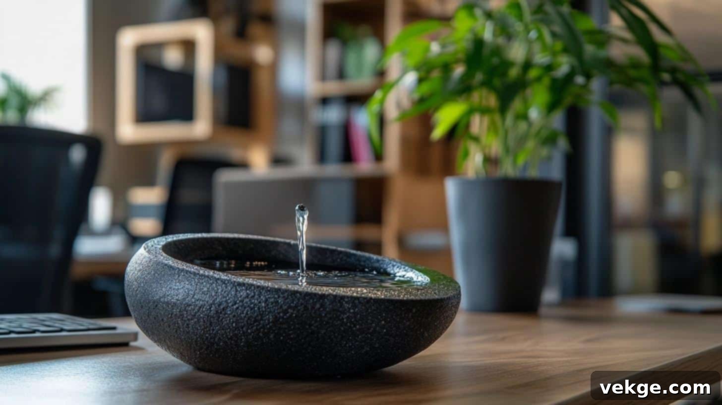 Serene Office with Miniature Indoor Water Fountain