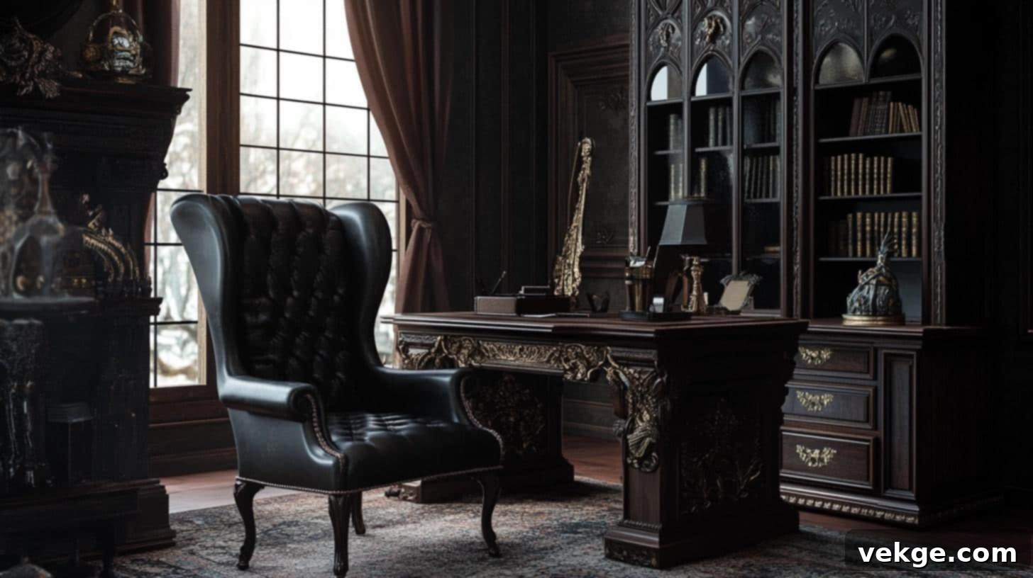 Gothic-Inspired Furniture for a Classic Dark Office