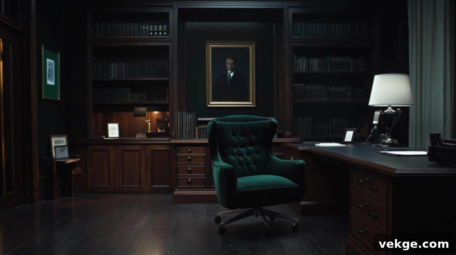 Emerald Velvet Office Chair in a Dark Study