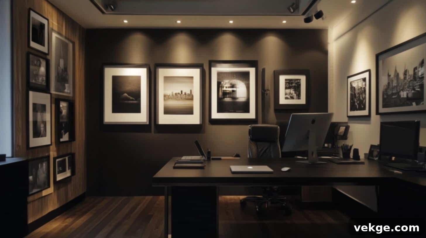 Modern Office with Shadowed Gallery Wall