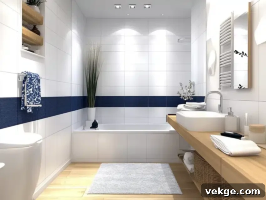 Crisp White with Blue Undertones paint color for a fresh small bathroom