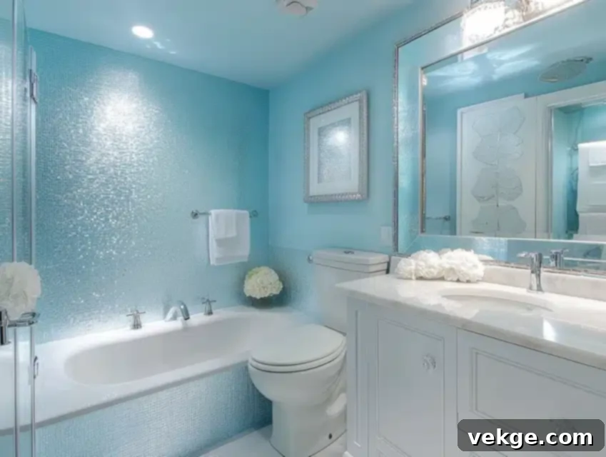 Muted Ice Blue paint color for a cool and calming small bathroom