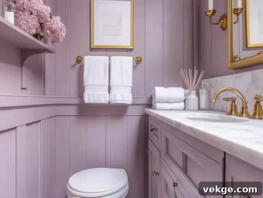 Soft Plum paint color for a luxurious and calming small bathroom
