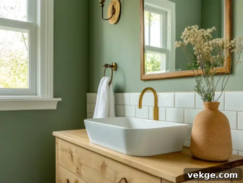 Sage Green paint color for a natural and soothing small bathroom