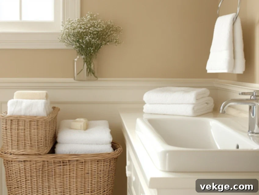 Warm Beige paint color for a cozy and inviting small bathroom