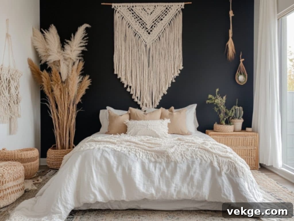 Black Wall with Hanging Macramé or Boho Art