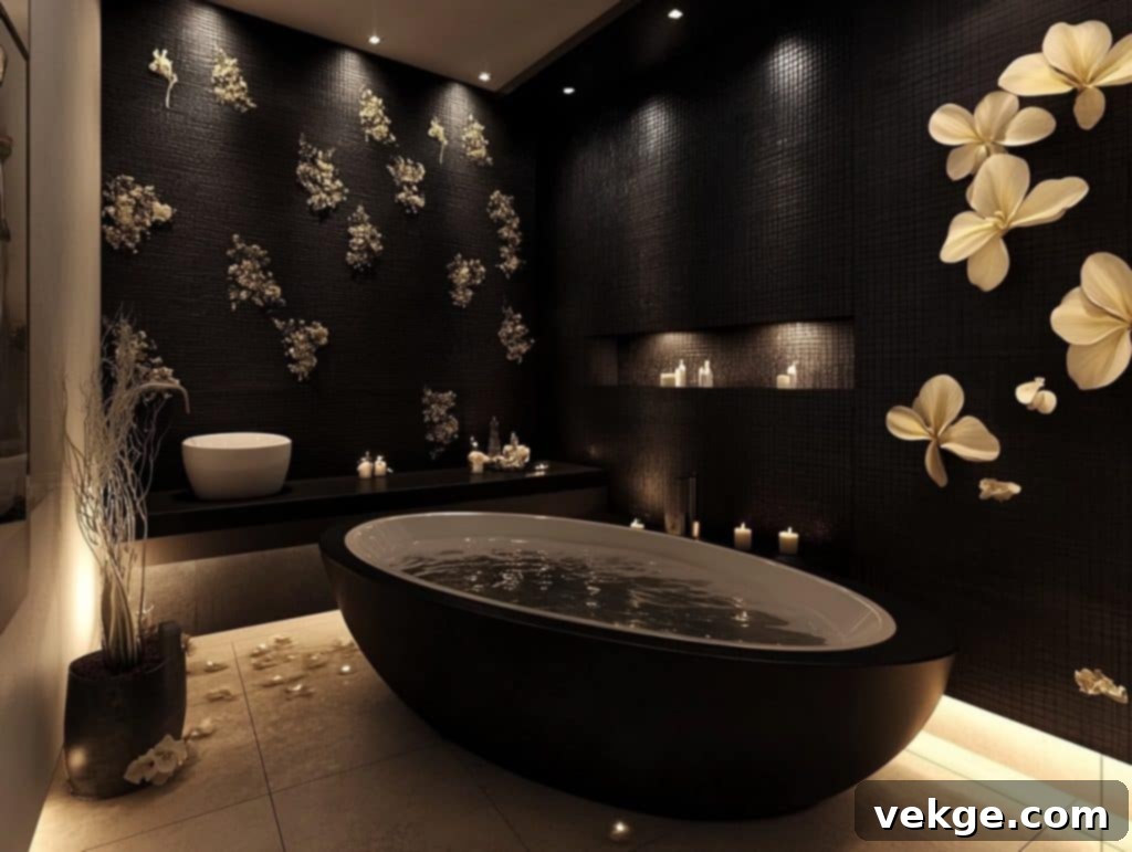 Black Wall Behind a Freestanding Bathtub