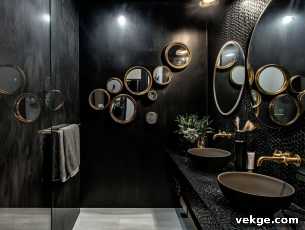 Black Wall with Circular Mirrors