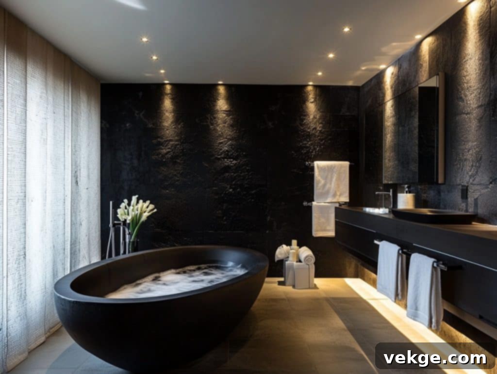 Black Accent Wall with Recessed Lighting for Drama