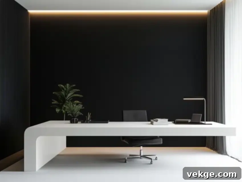 Black Wall Behind a Minimalist White Desk