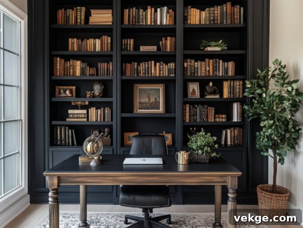 Black Wall Featuring a Bookshelf Gallery