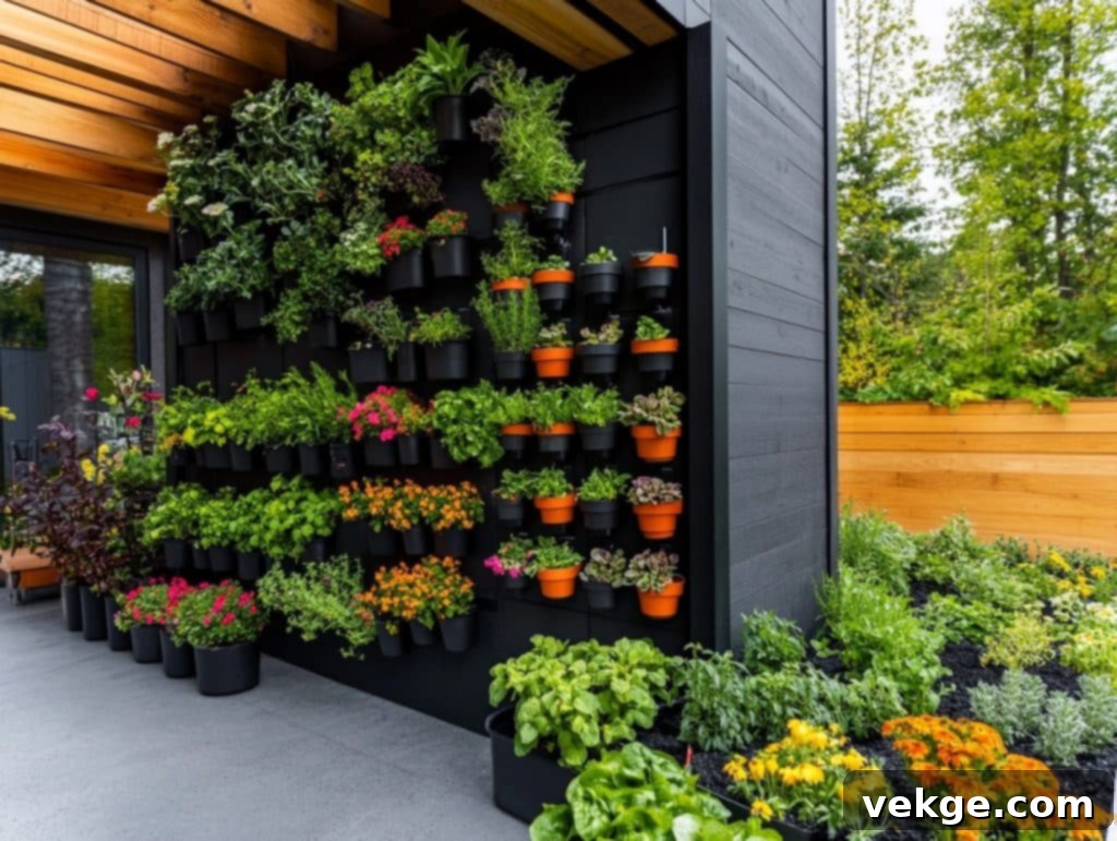 Black Wall with Vertical Planters