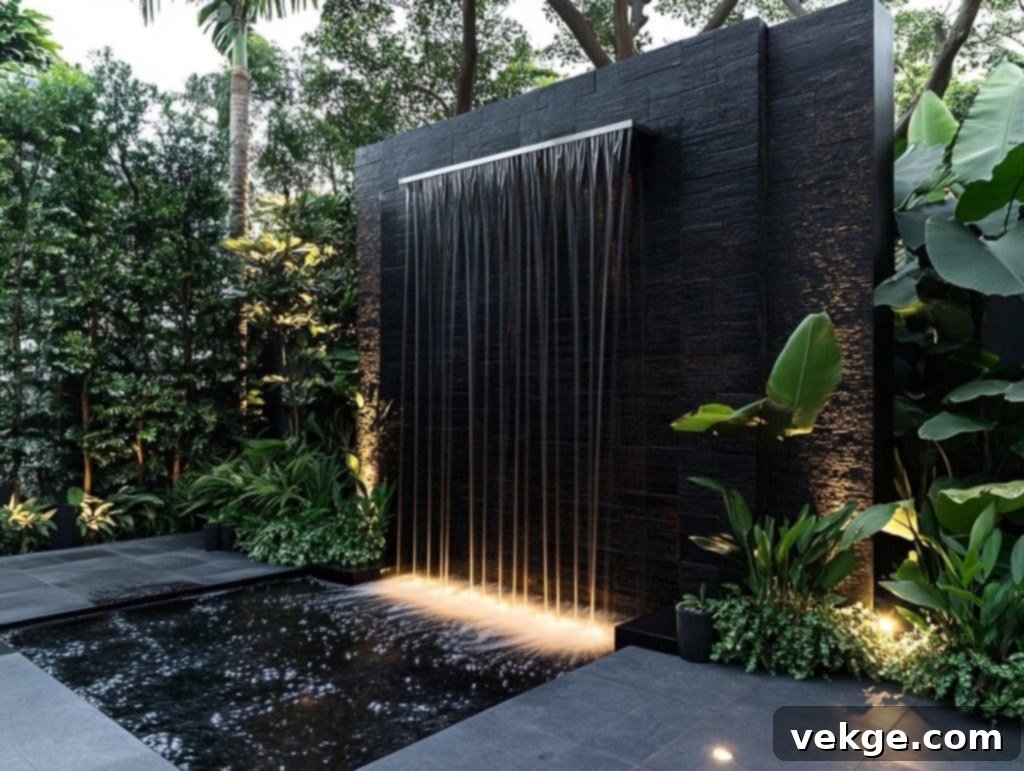 Black Wall with a Water Feature or Fountain