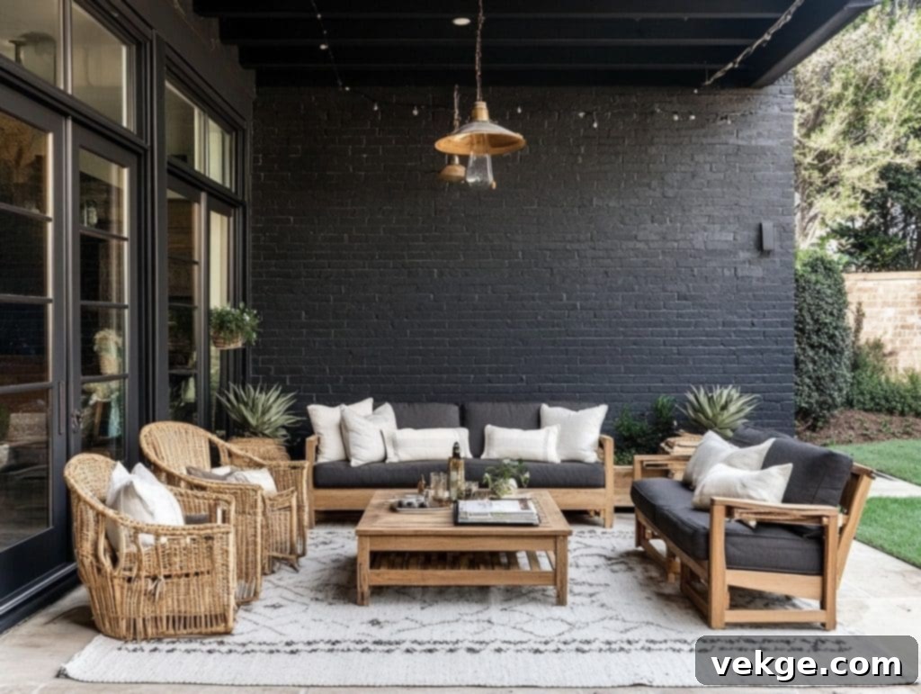 Black-Painted Brick Wall for an Industrial Outdoor Vibe