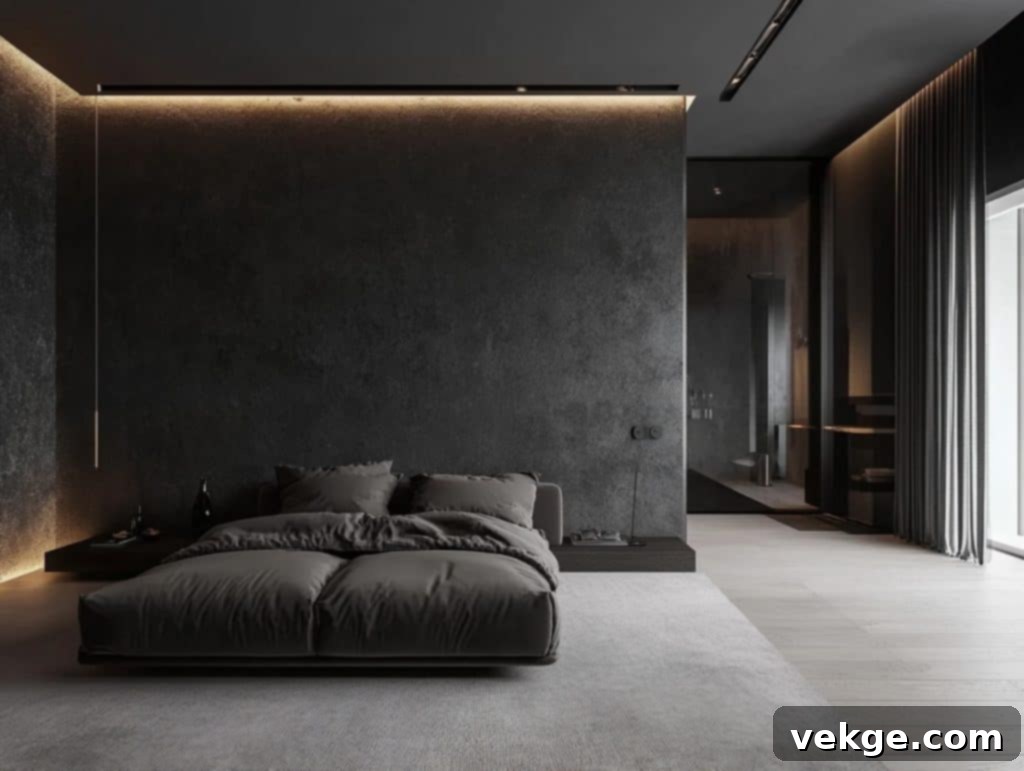 Textured Black Wall with Faux Concrete Finish