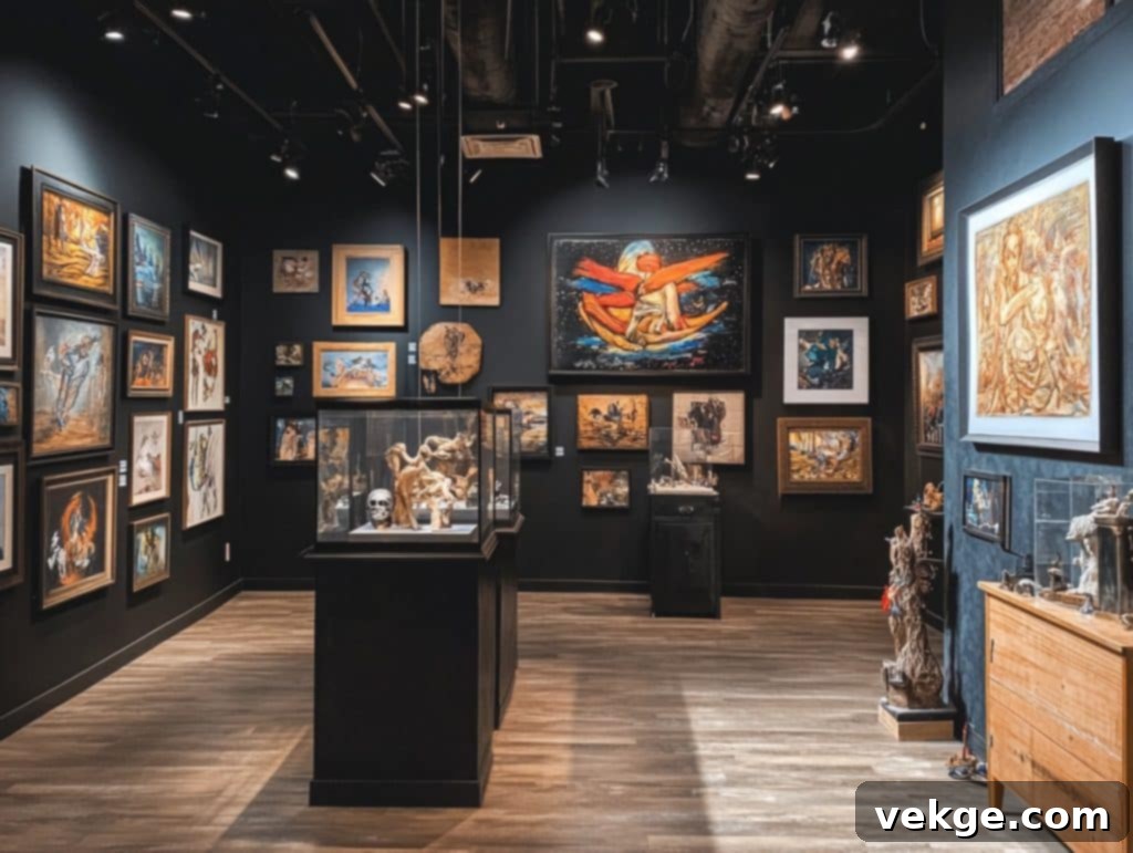 Black Wall with Mixed Media Art Installations