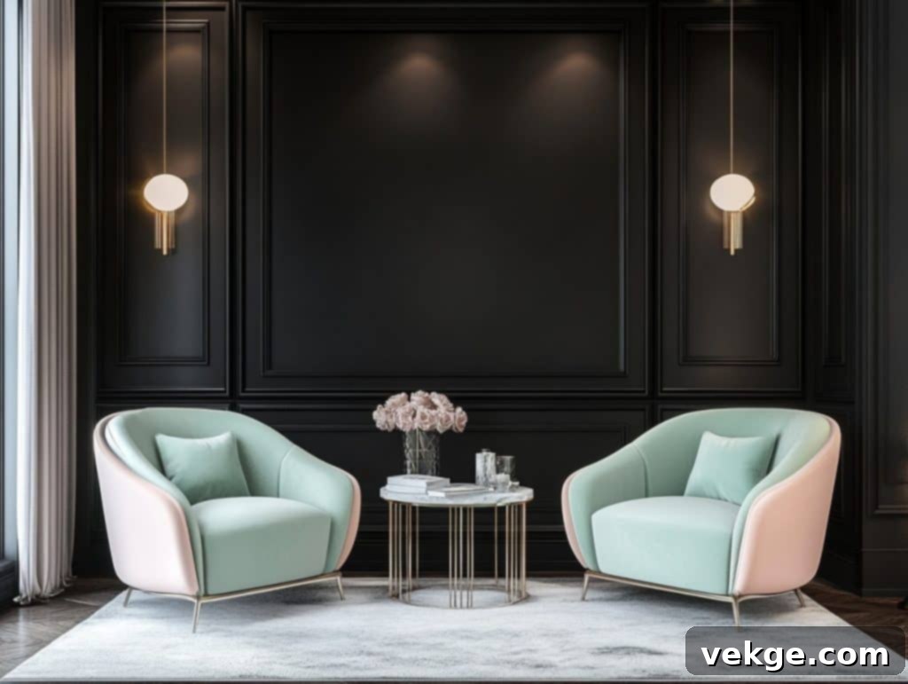 Matte Black Wall Paired with Soft Pastel Decor