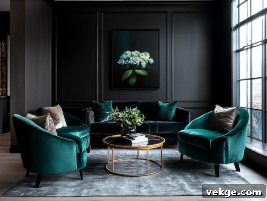 Black Paired with Jewel-Toned Furniture for a Moody Aesthetic