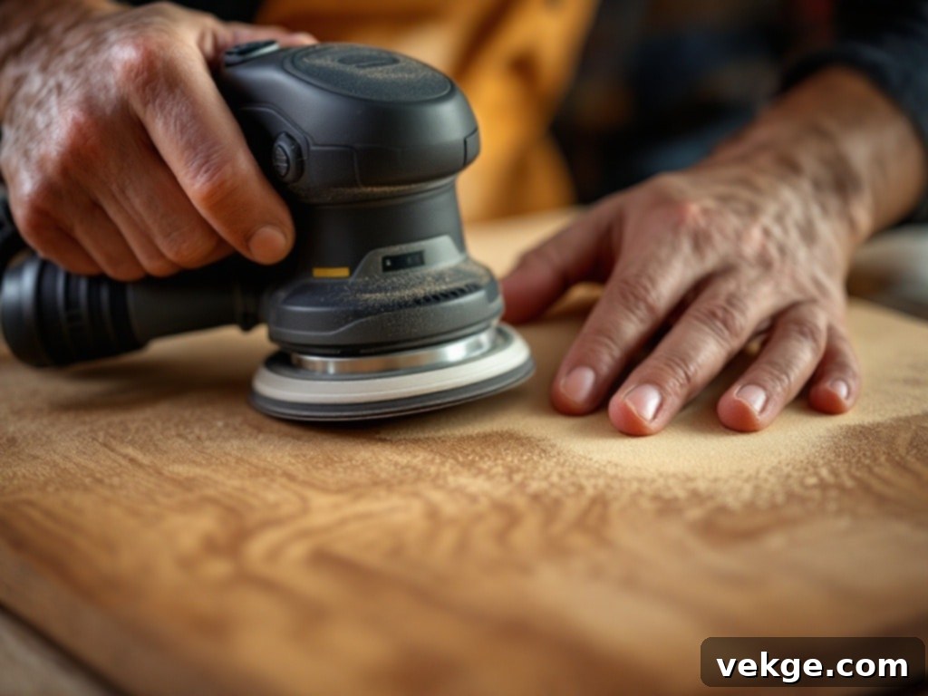 Hands meticulously cleaning a wood veneer surface with a cloth, preparing it for refinishing.