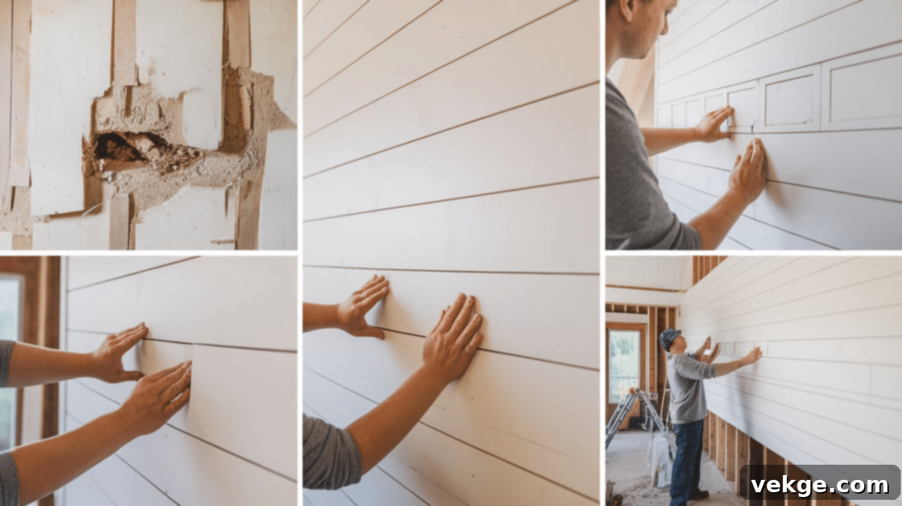 Detailed step-by-step instructions for installing shiplap paneling on a wall, from preparation to securing boards.