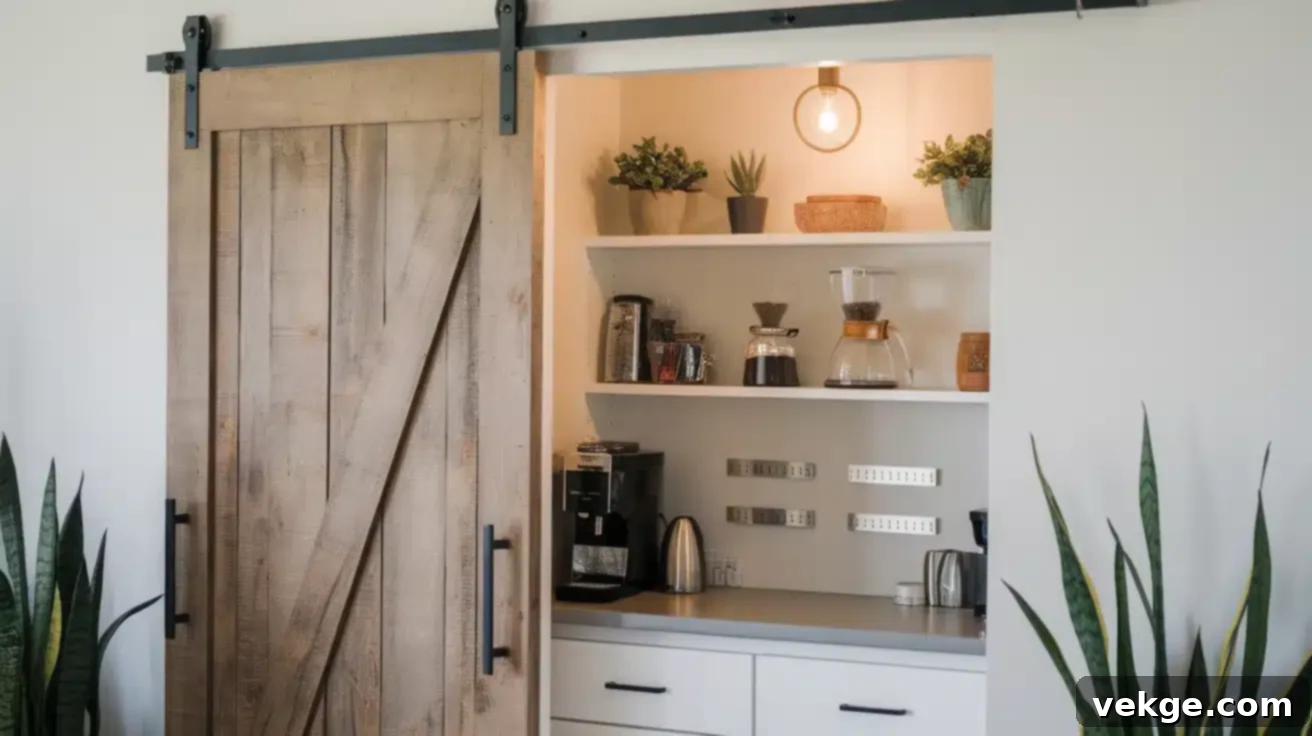 Hidden Coffee Bar Behind a Barn Door